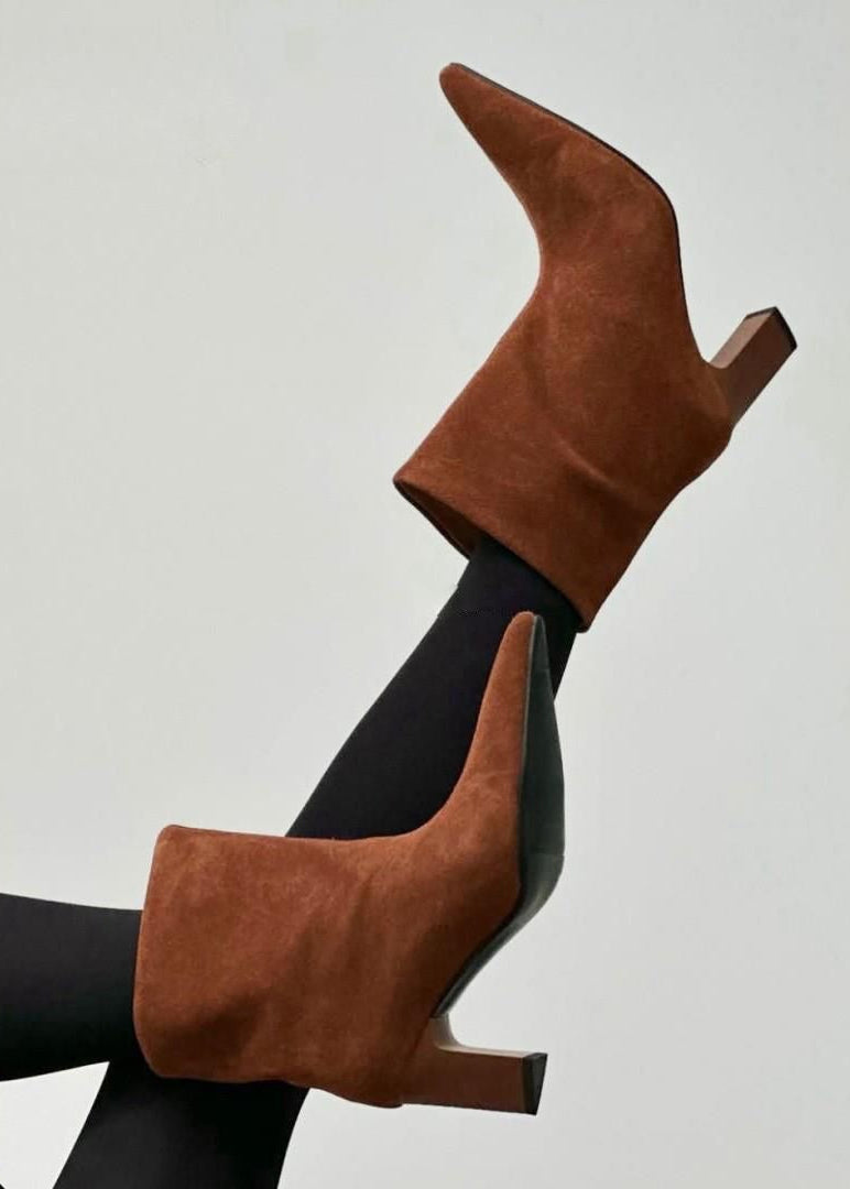 Black Pointed-Toe Ankle Boots with Sculpted Block Heel