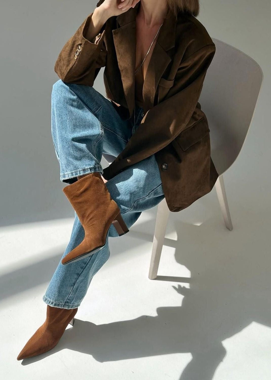 Black Pointed-Toe Ankle Boots with Sculpted Block Heel
