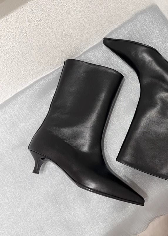 Black Pointed-Toe Kitten Heel Ankle Boots