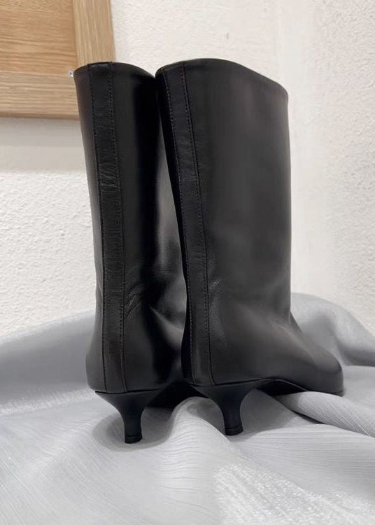 Black Pointed-Toe Kitten Heel Ankle Boots