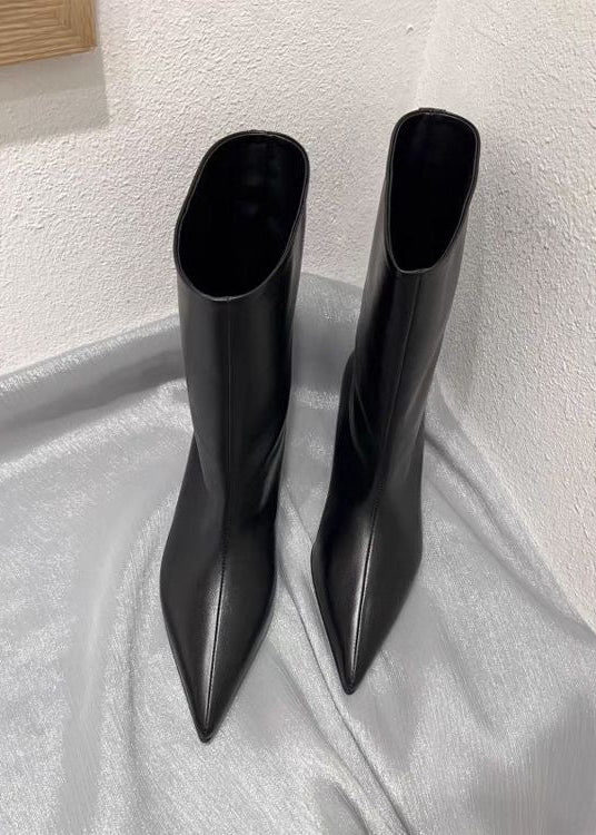 Black Pointed-Toe Kitten Heel Ankle Boots