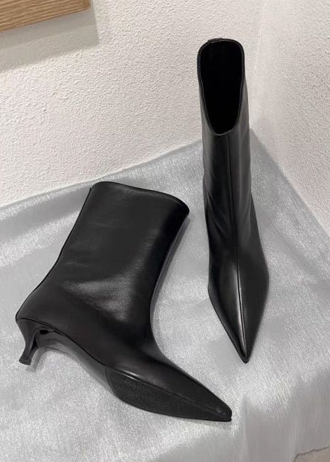 Black Pointed-Toe Kitten Heel Ankle Boots