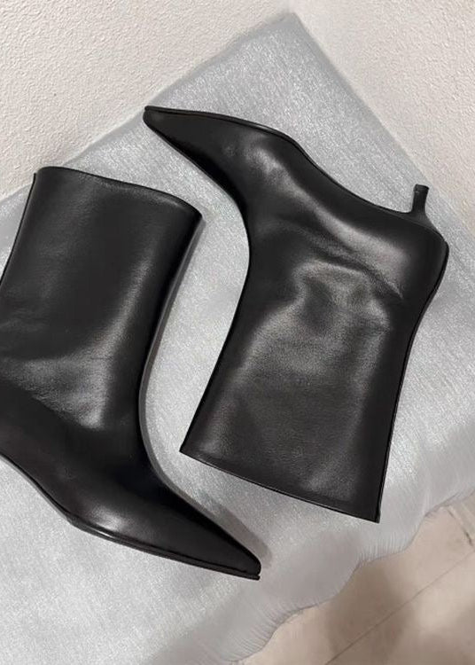 Black Pointed-Toe Kitten Heel Ankle Boots