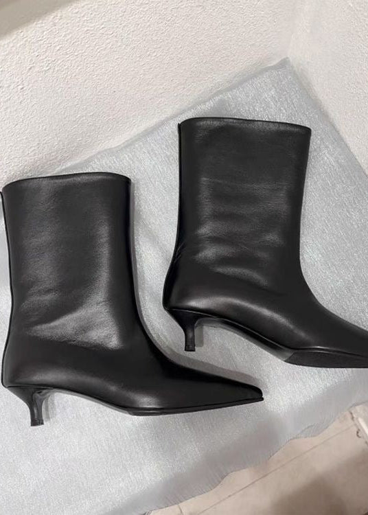 Black Pointed-Toe Kitten Heel Ankle Boots
