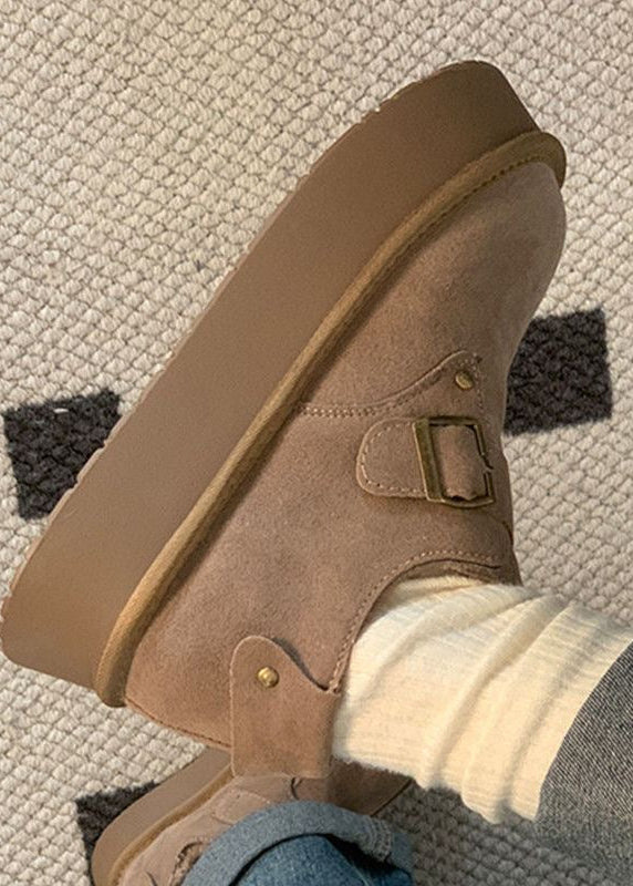 Suede-Look Platform Buckle Shoes with Plush Trim