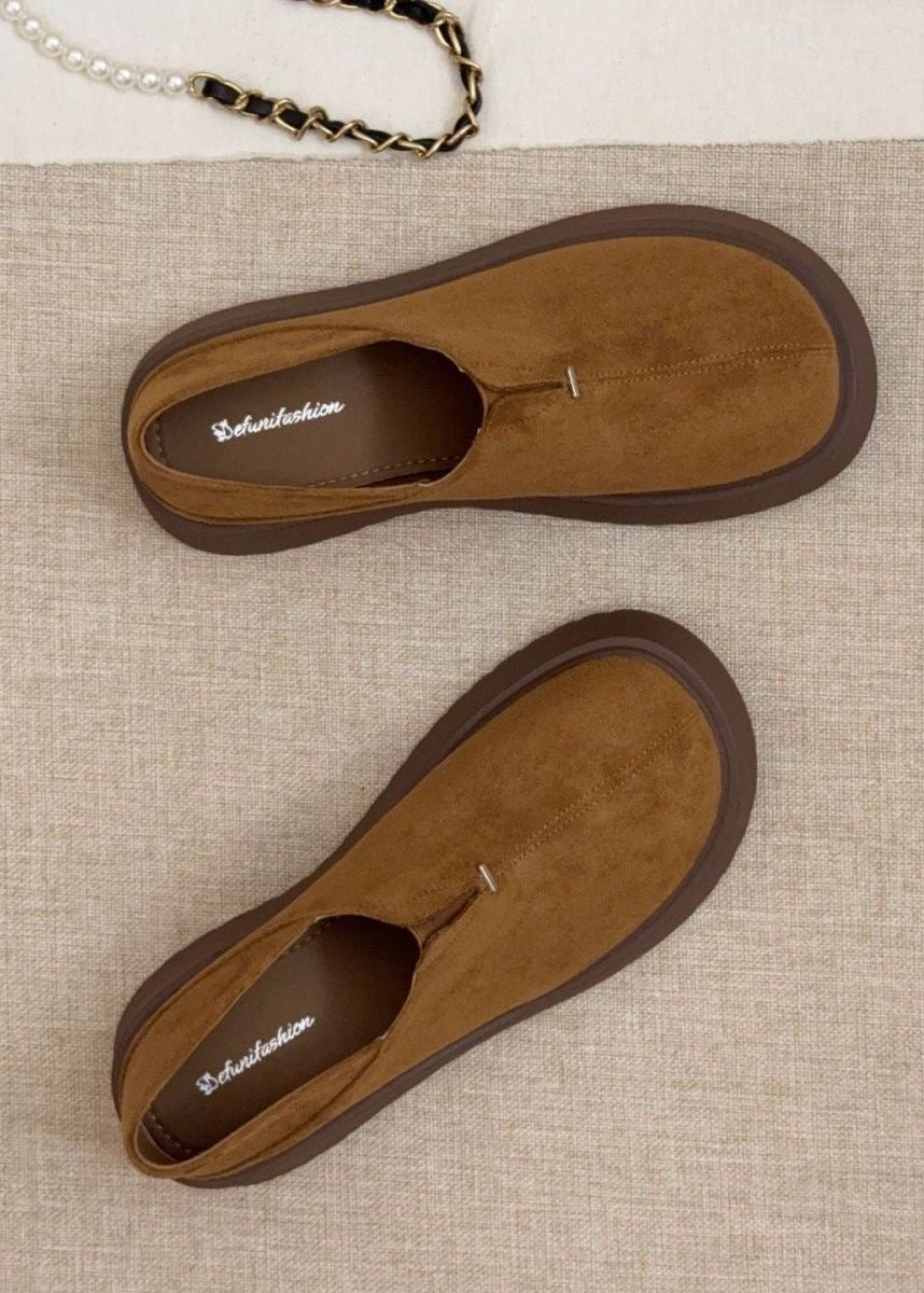Brown Suede-Look Platform Slip-On Shoes with Chunky Tread