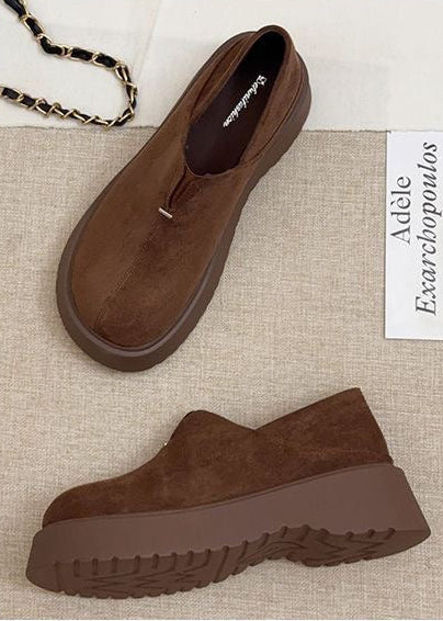 Brown Suede-Look Platform Slip-On Shoes with Chunky Tread