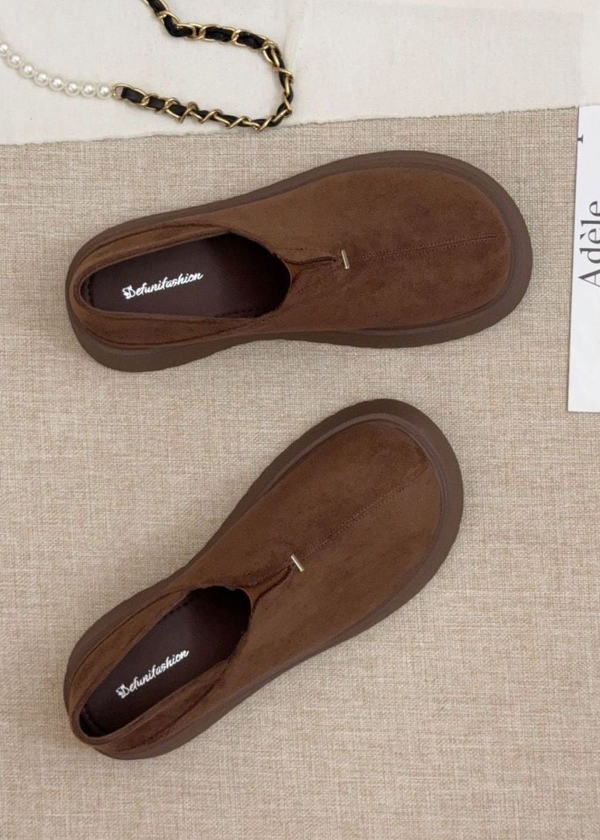 Brown Suede-Look Platform Slip-On Shoes with Chunky Tread