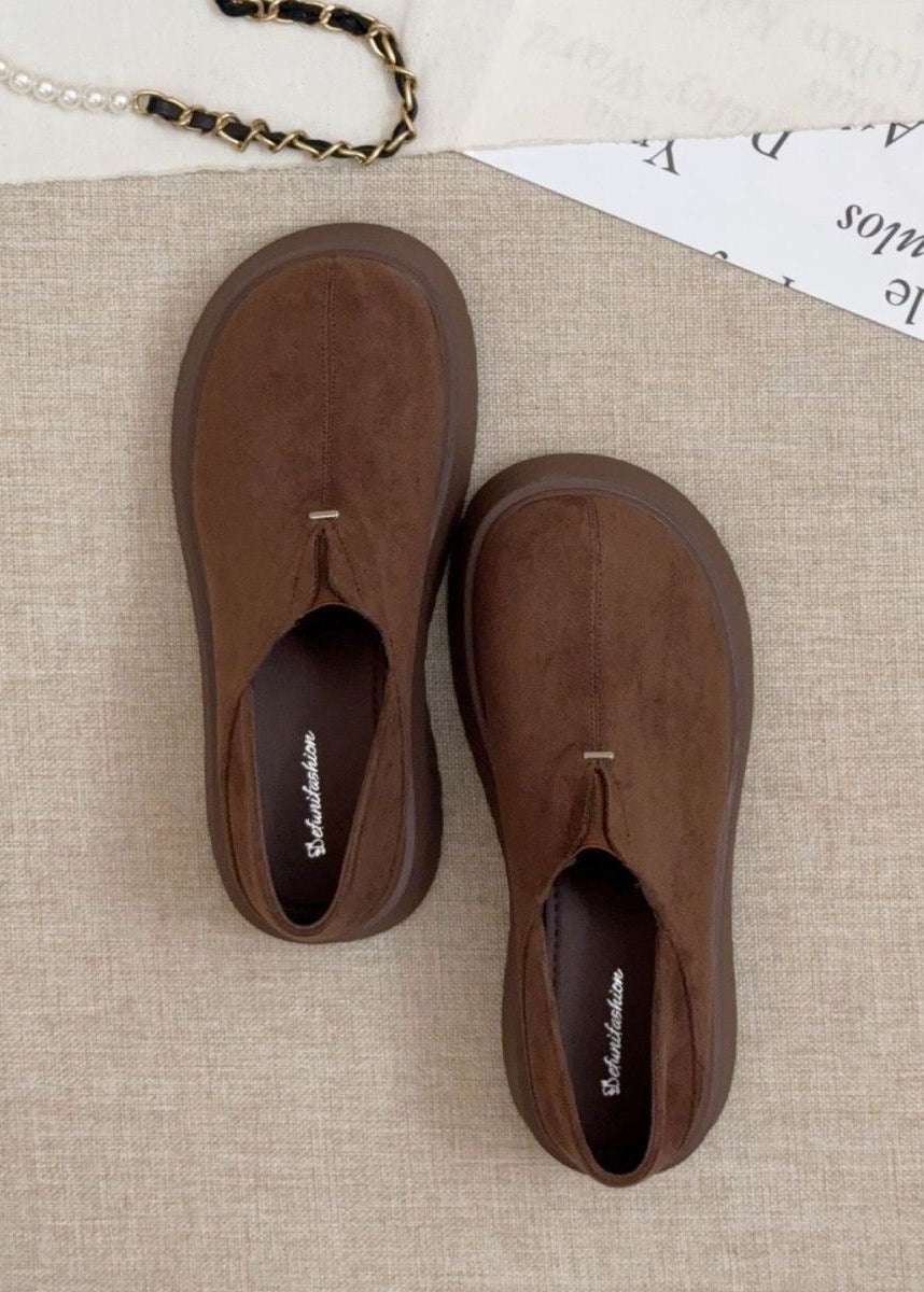 Brown Suede-Look Platform Slip-On Shoes with Chunky Tread