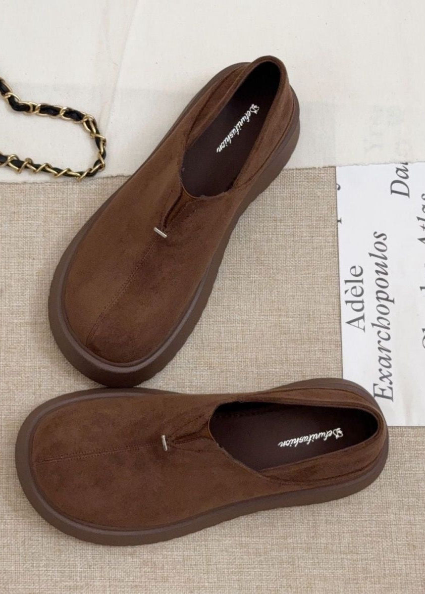 Brown Suede-Look Platform Slip-On Shoes with Chunky Tread