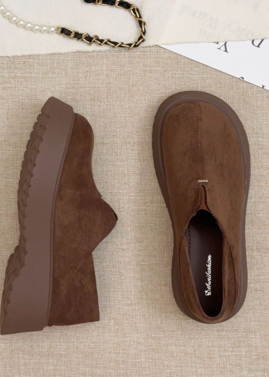 Brown Suede-Look Platform Slip-On Shoes with Chunky Tread