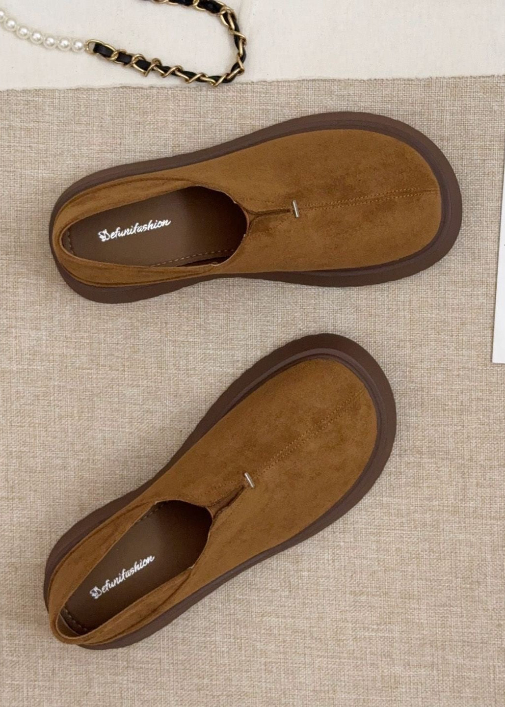 Brown Suede-Look Platform Slip-On Shoes with Chunky Tread