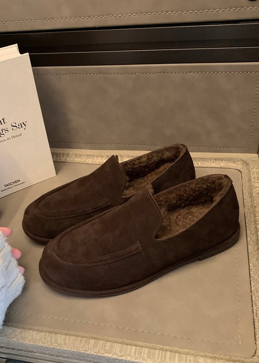 Suede-Look Plush-Lined Loafers with Rounded Moc Toe