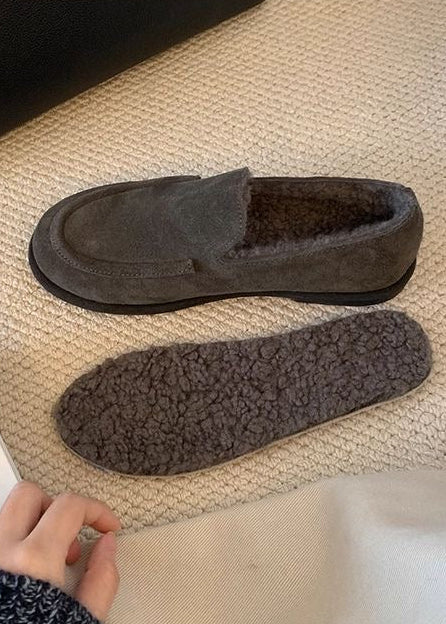 Suede-Look Plush-Lined Loafers with Rounded Moc Toe