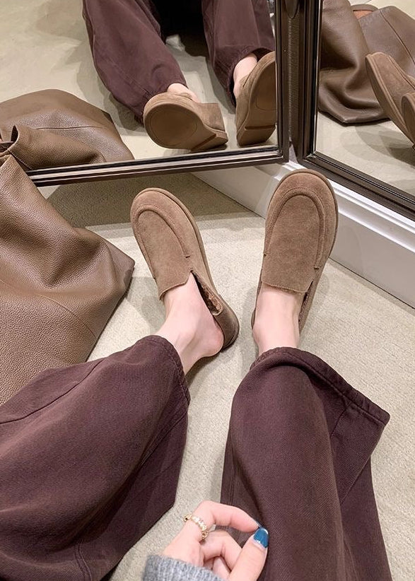 Suede-Look Plush-Lined Loafers with Rounded Moc Toe