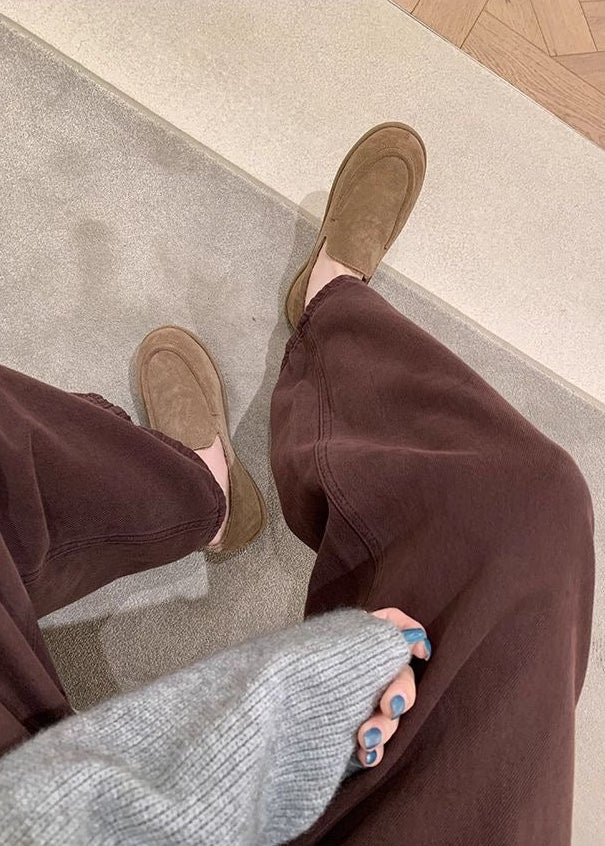 Suede-Look Plush-Lined Loafers with Rounded Moc Toe