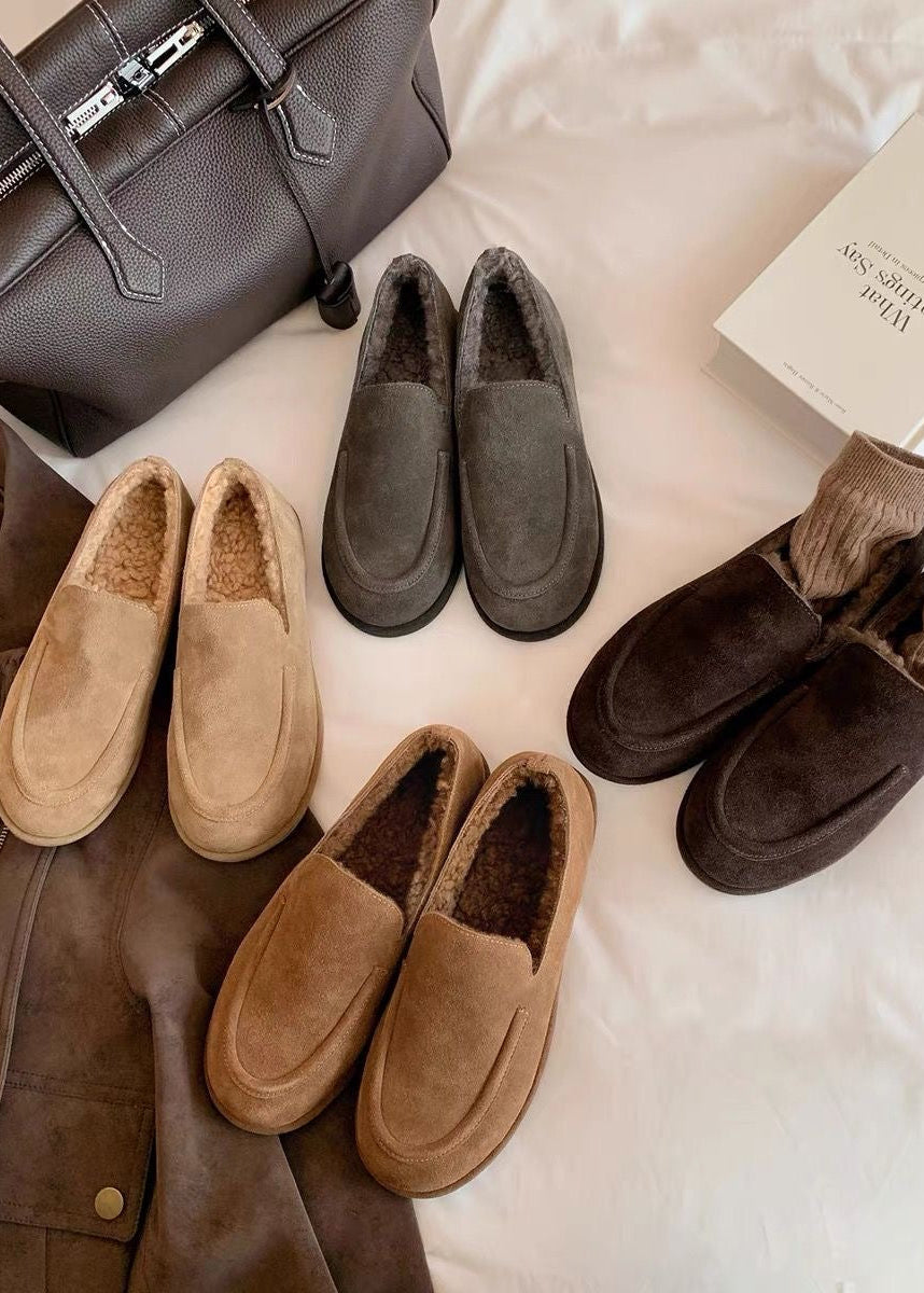 Suede-Look Plush-Lined Loafers with Rounded Moc Toe