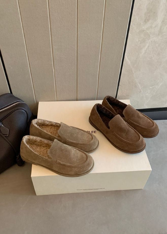 Suede-Look Plush-Lined Loafers with Rounded Moc Toe