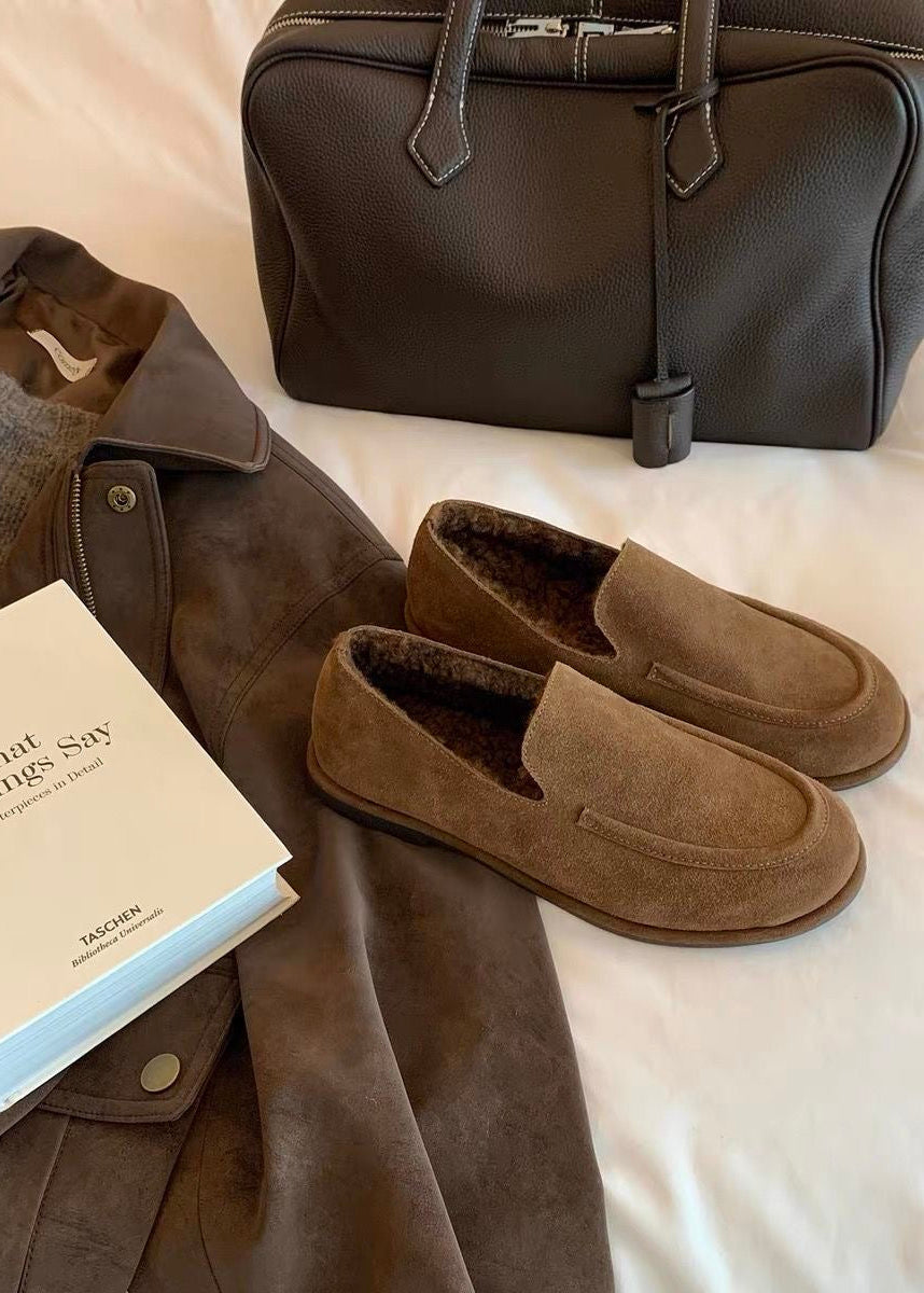 Suede-Look Plush-Lined Loafers with Rounded Moc Toe