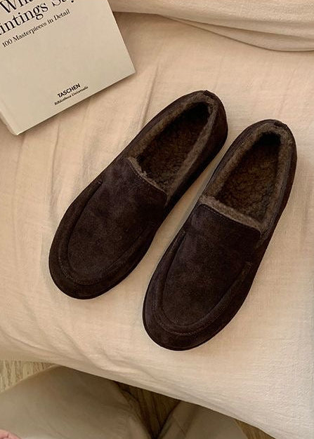 Suede-Look Plush-Lined Loafers with Rounded Moc Toe