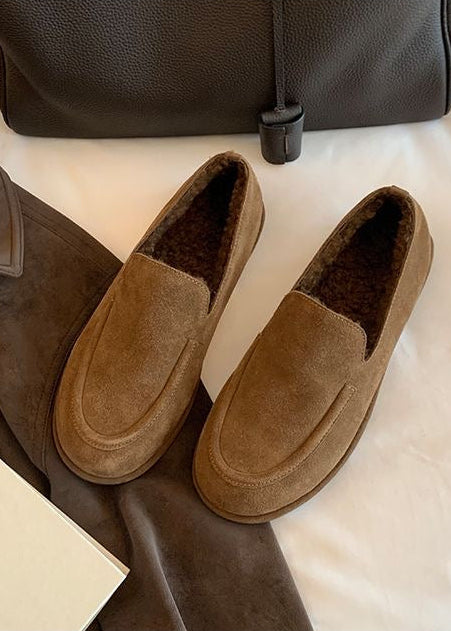 Suede-Look Plush-Lined Loafers with Rounded Moc Toe
