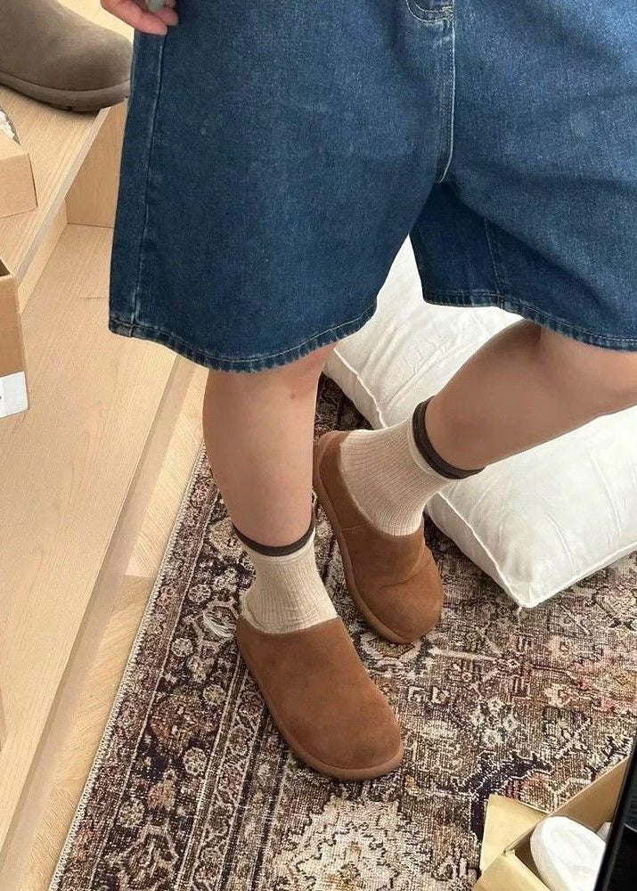 Suede-Look Sherpa-Lined Clog Slippers