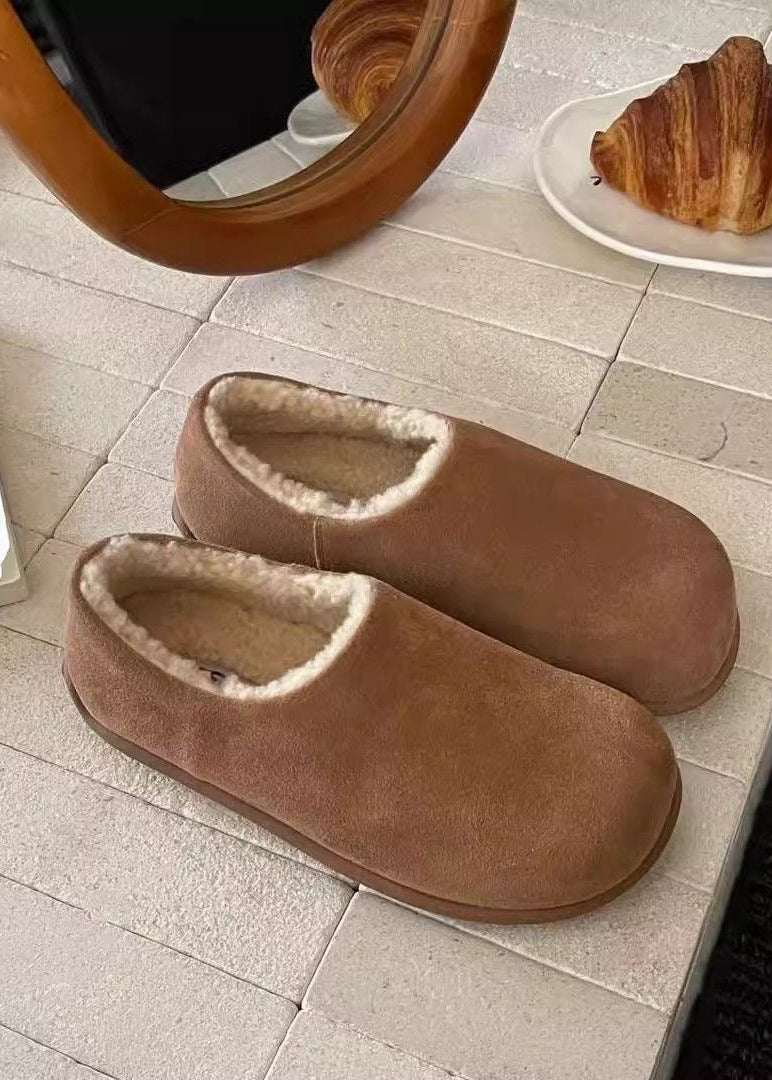 Suede-Look Plush Lined Slippers with Closed Toe