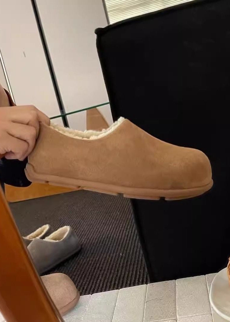 Suede-Look Plush Lined Slippers with Closed Toe