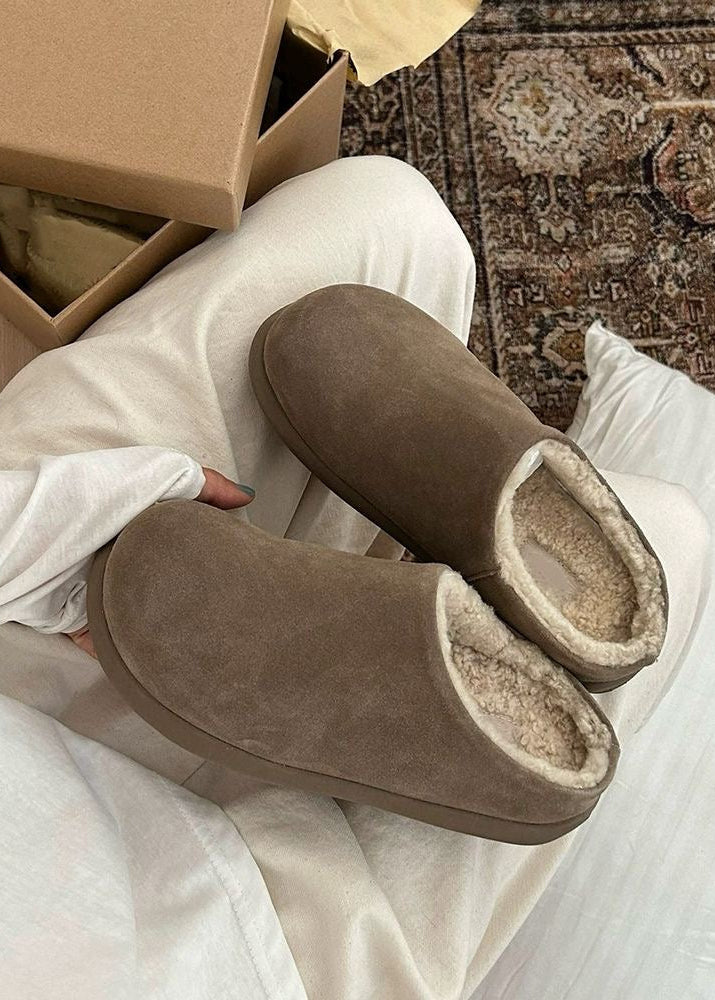 Suede-Look Sherpa-Lined Clog Slippers
