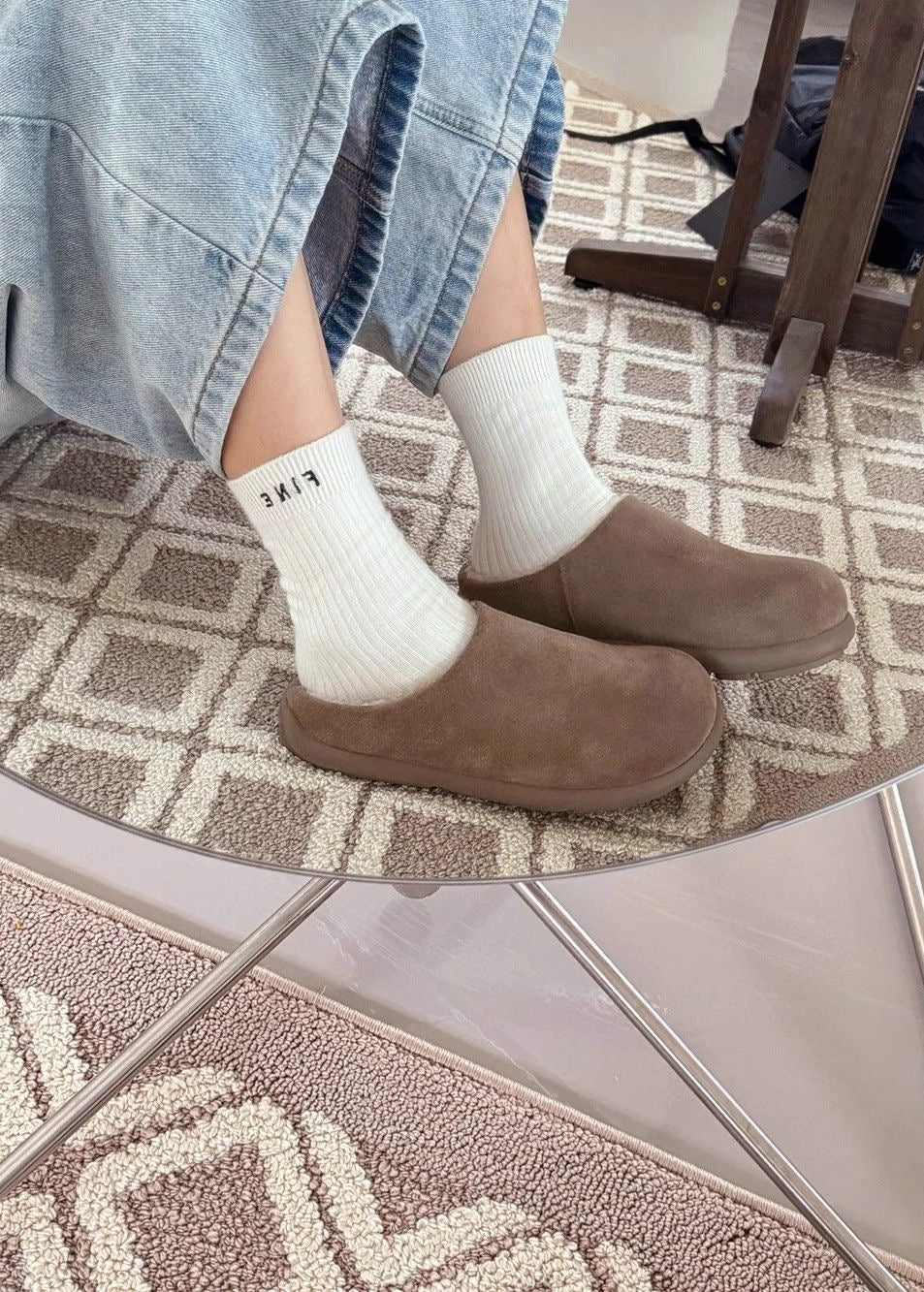 Suede-Look Sherpa-Lined Clog Slippers