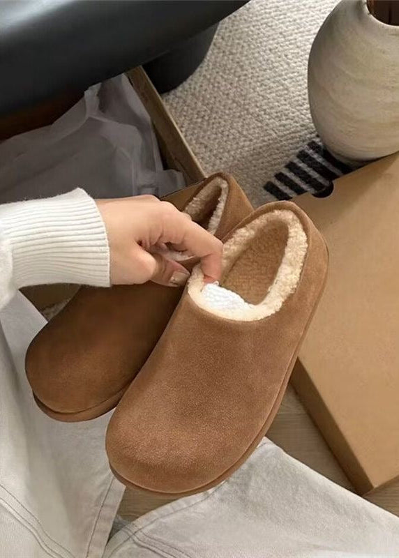 Suede-Look Plush Lined Slippers with Closed Toe