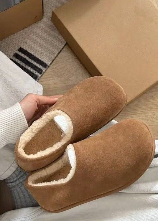 Suede-Look Plush Lined Slippers with Closed Toe