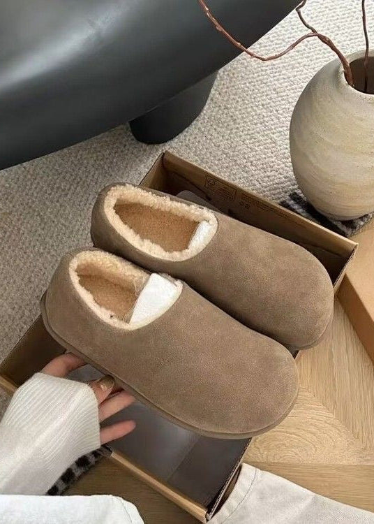 Suede-Look Plush Lined Slippers with Closed Toe