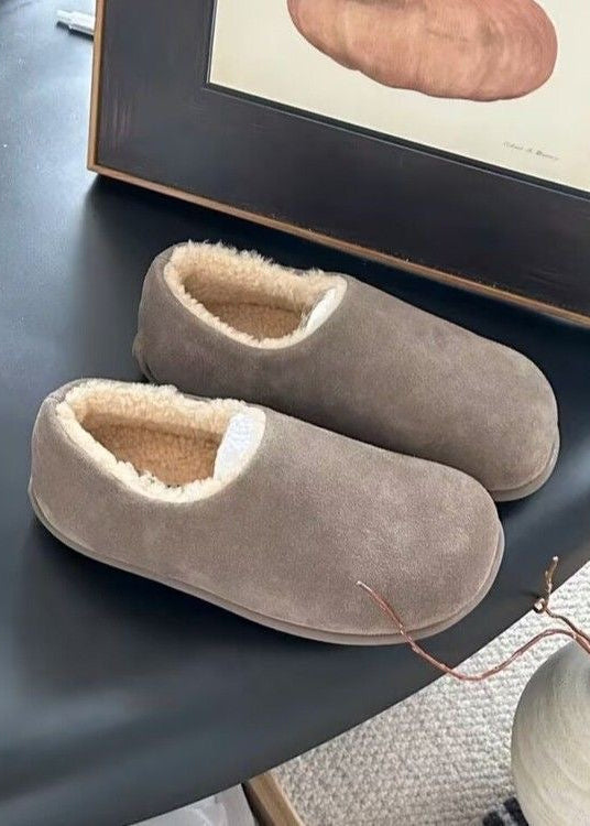 Suede-Look Plush Lined Slippers with Closed Toe