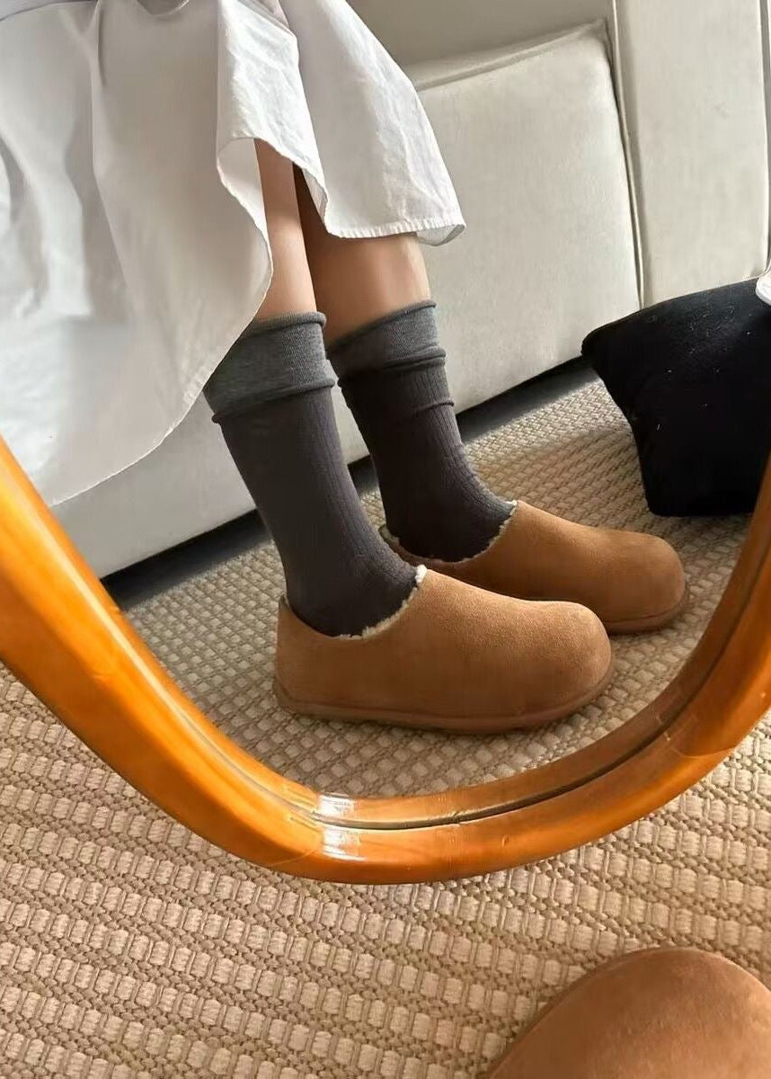 Suede-Look Plush Lined Slippers with Closed Toe