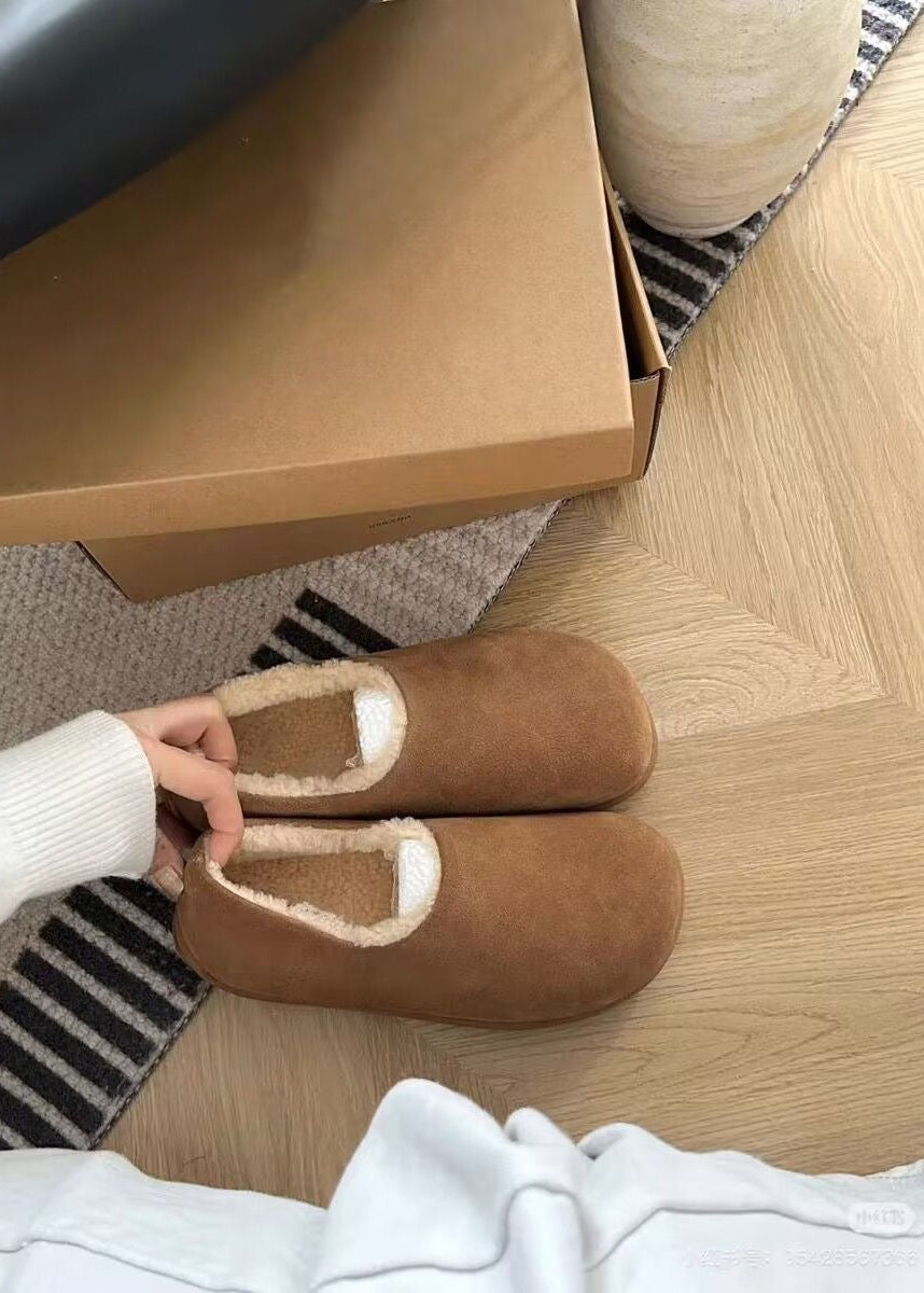 Suede-Look Plush Lined Slippers with Closed Toe