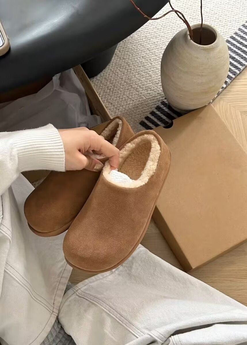 Suede-Look Plush Lined Slippers with Closed Toe