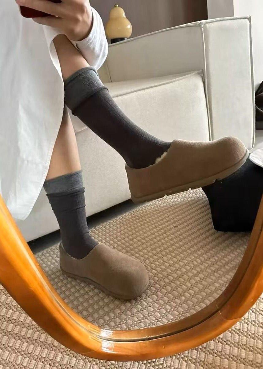 Suede-Look Plush Lined Slippers with Closed Toe