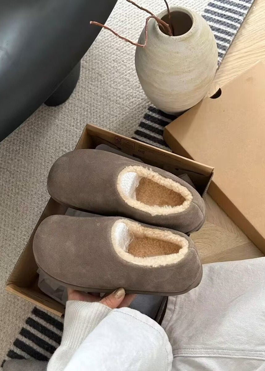 Suede-Look Plush Lined Slippers with Closed Toe