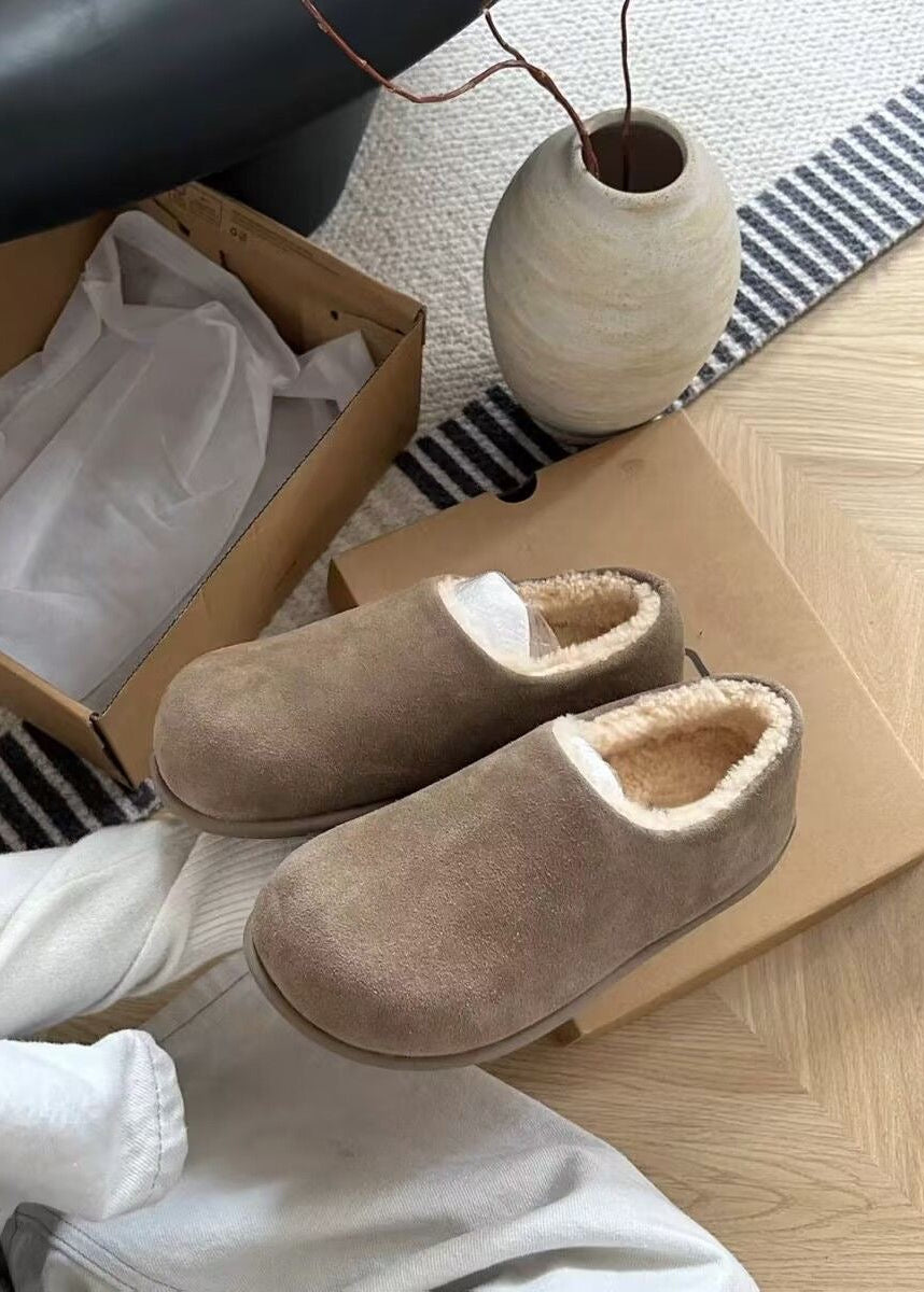 Suede-Look Plush Lined Slippers with Closed Toe