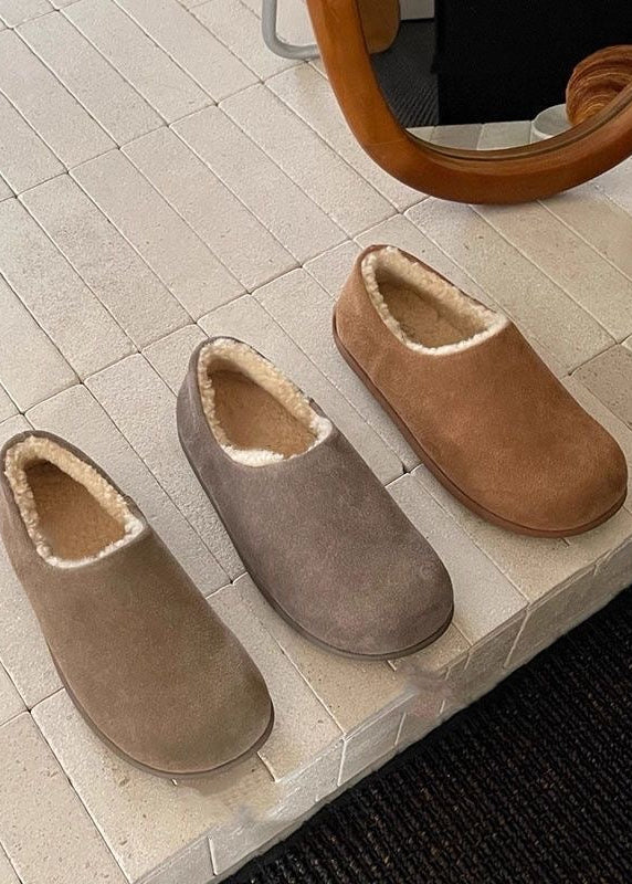 Suede-Look Plush Lined Slippers with Closed Toe