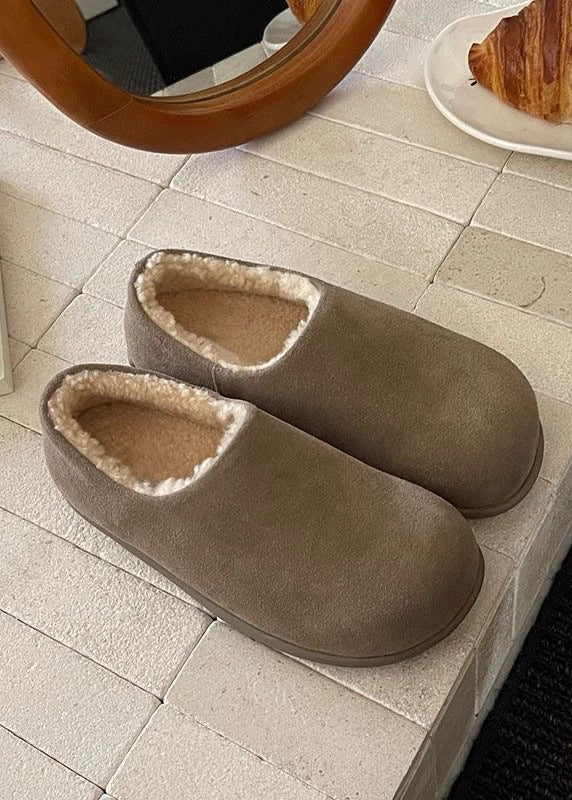 Suede-Look Plush Lined Slippers with Closed Toe