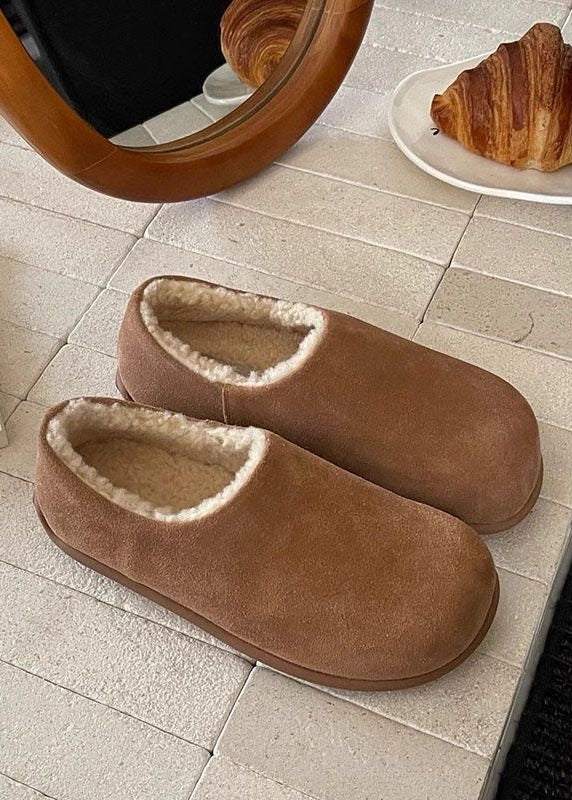 Suede-Look Plush Lined Slippers with Closed Toe
