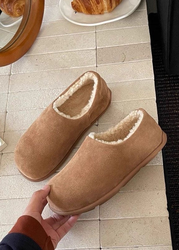 Suede-Look Plush Lined Slippers with Closed Toe
