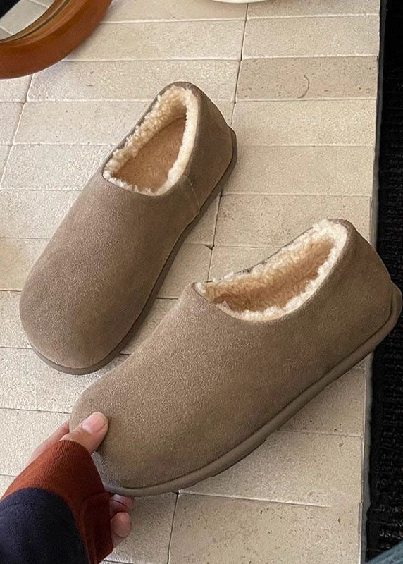 Suede-Look Plush Lined Slippers with Closed Toe