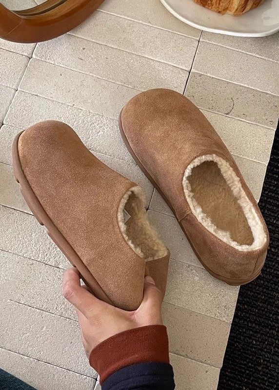 Suede-Look Plush Lined Slippers with Closed Toe