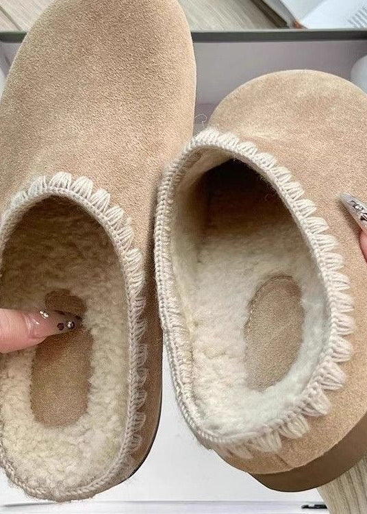 Suede-Look Fleece Lined Slippers with Contrast Stitch Trim