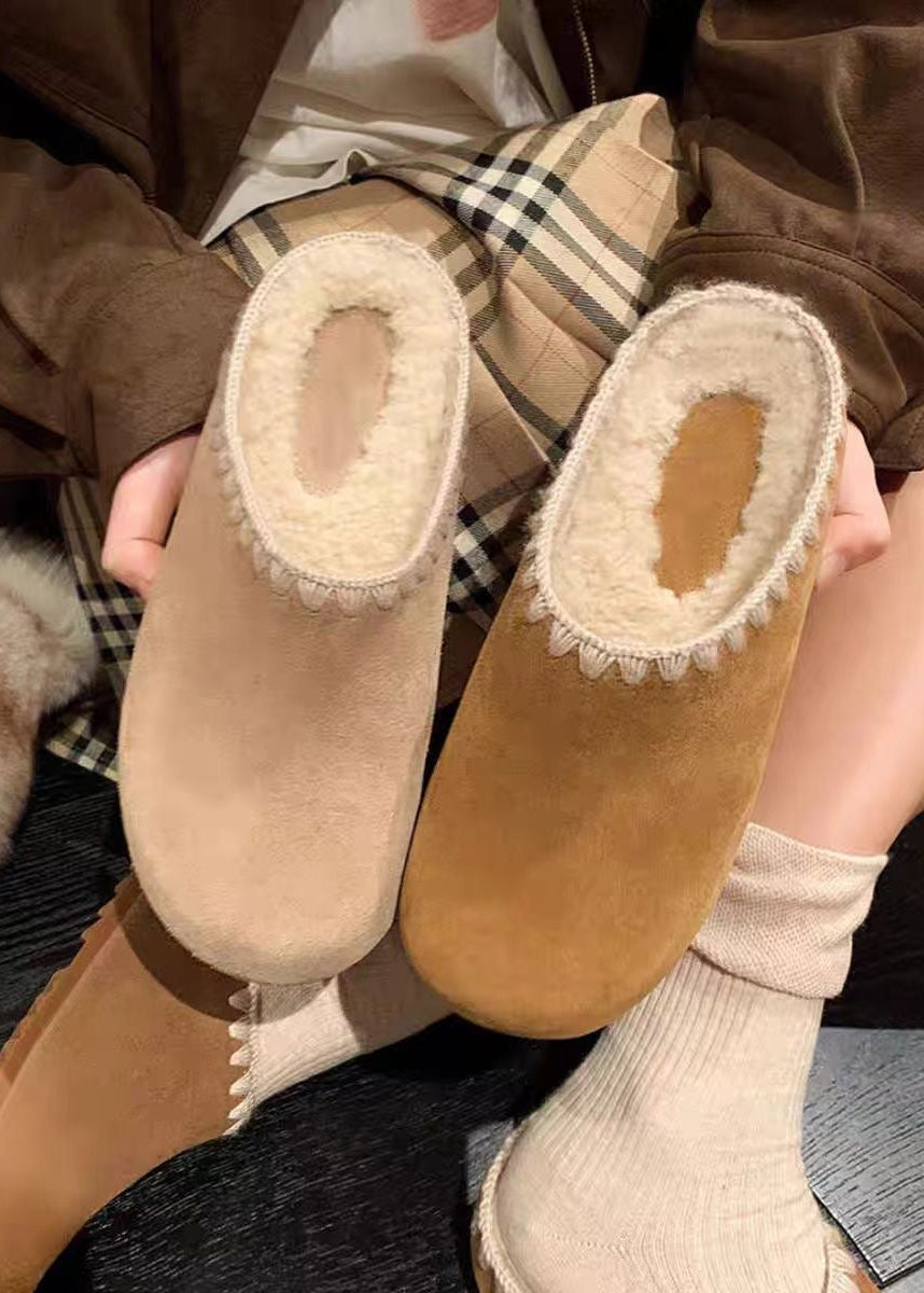Suede-Look Fleece Lined Slippers with Contrast Stitch Trim