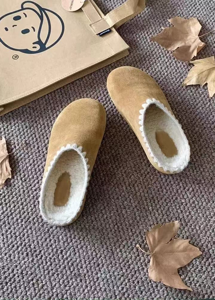 Suede-Look Fleece Lined Slippers with Contrast Stitch Trim