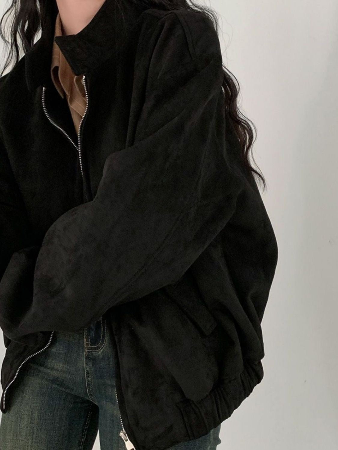 Hazel Brown Suede Oversized Jacket – Women’s Casual Outerwear